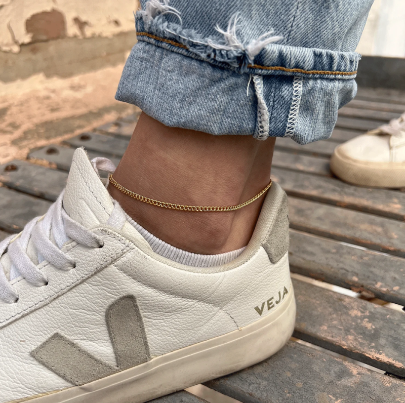 Sterling Silver with Yellow Gold Plated Cuban Curb Link Chain Anklet 2.8mm-2