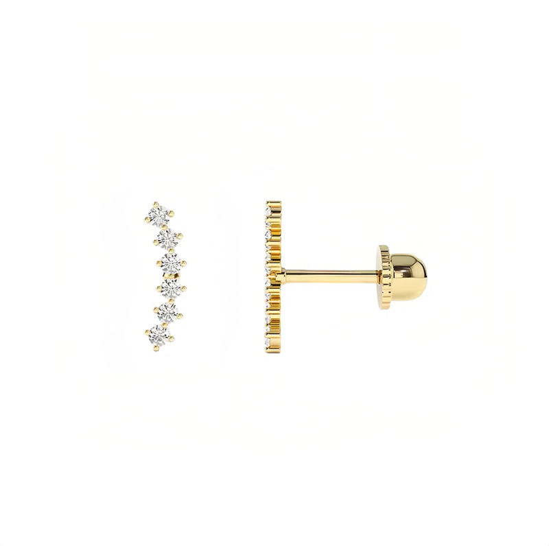 10K Gold Curved Diamond Cluster Helix Piercing-12