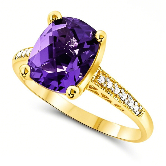 10K Gold Cushion Cut Custom Engagement Ring Gemstone Ring