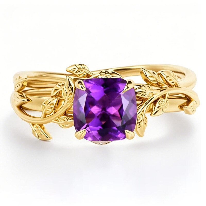 10K Gold Cushion Cut Ivy Bridal Set Gemstone Engagement Rings Set-6