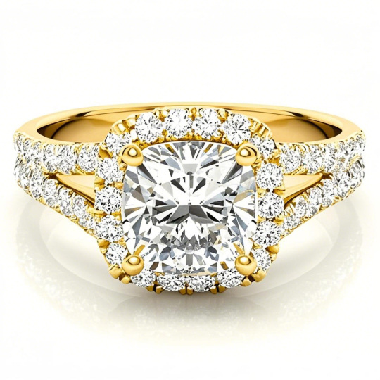 10K Gold Cushion Cut Moissanite Engagement Ring