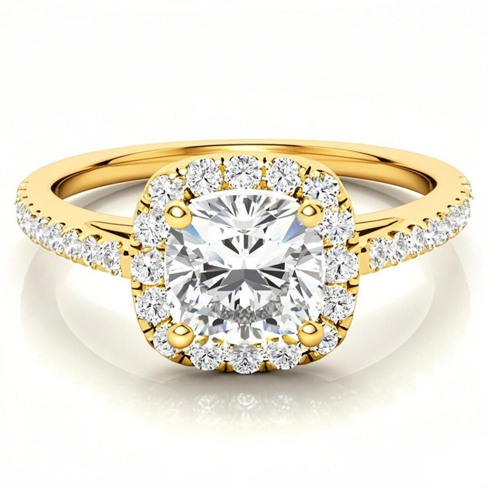 Anello di fidanzamento con moissanite taglio cuscino in oro 14 carati-1