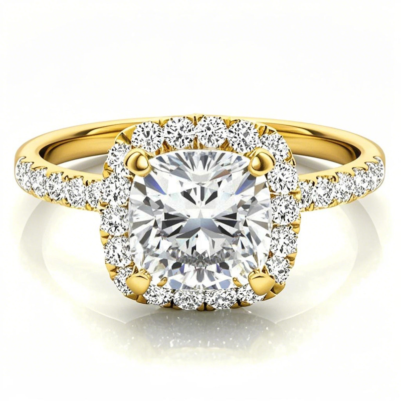 Pierścionek zaręczynowy z moissanitem w szlifie poduszkowym 10K ze złota-1