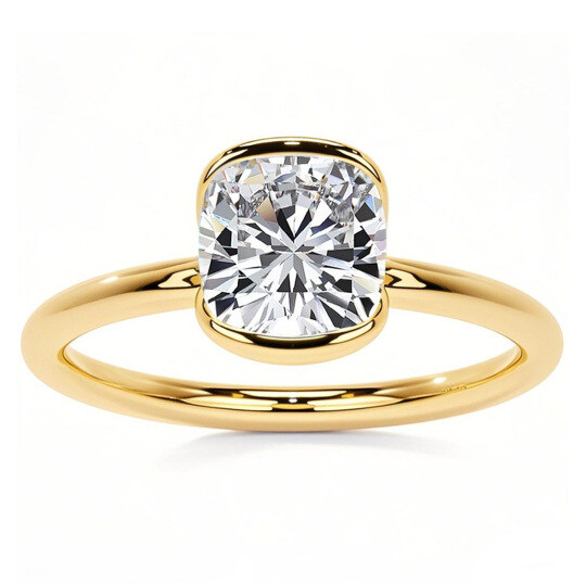 10K Gold Cushion Cut Solitaire Moissanite Engagement Ring