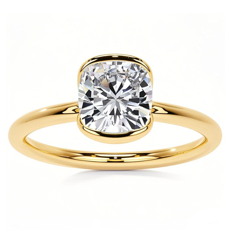 14K Gold Cushion Cut Solitaire Moissanite Engagement Ring-1