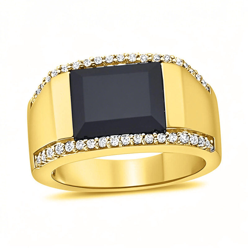 18-karätiger Gold-Siegelring mit kissenförmigem Achat und Diamanten für Herren, Farbe I3, Reinheit 3EX-1