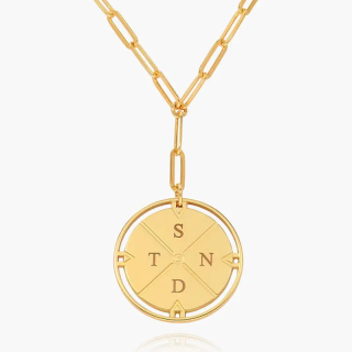 Gold Vermeil Custom Initial Compass Paper Clip Chain Coin Necklace for Women Men-34