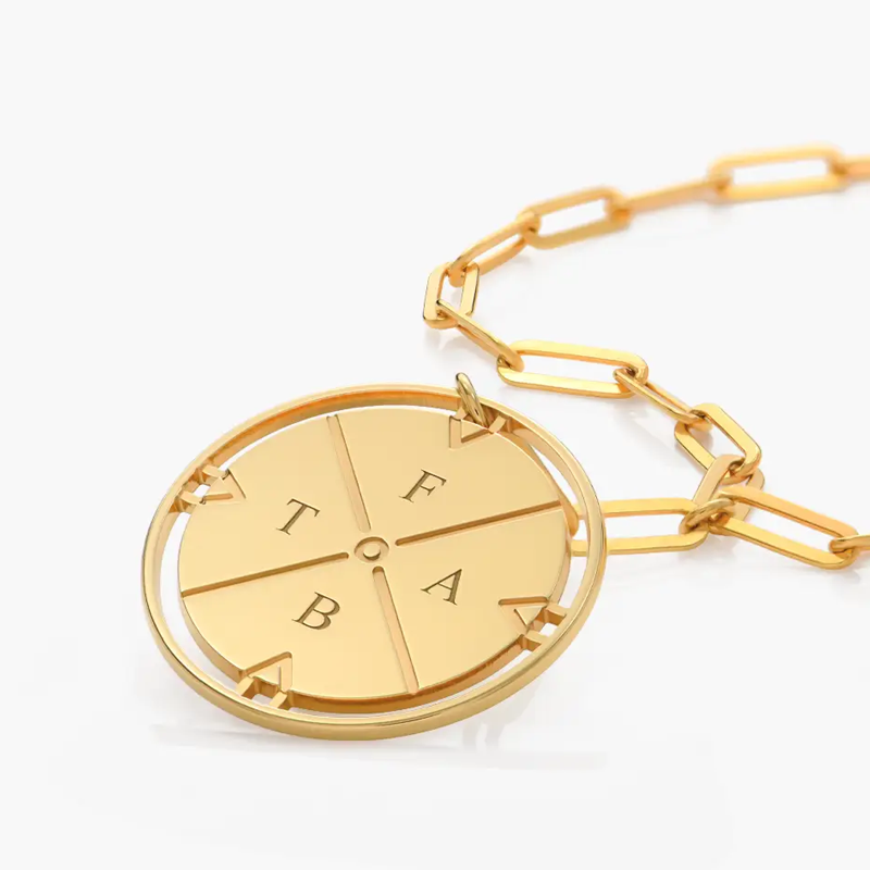 Collier avec pendentif pièce et initiale en or 10 carats, chaîne trombone et boussole, pour femmes et hommes-4