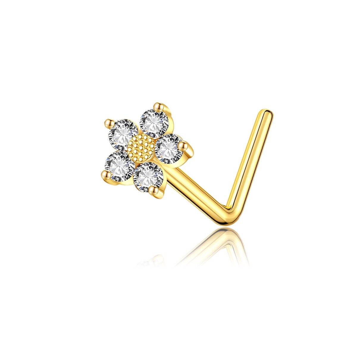 Nasenring aus 14 Karat Gold mit Zirkonia und Gänseblümchen-1