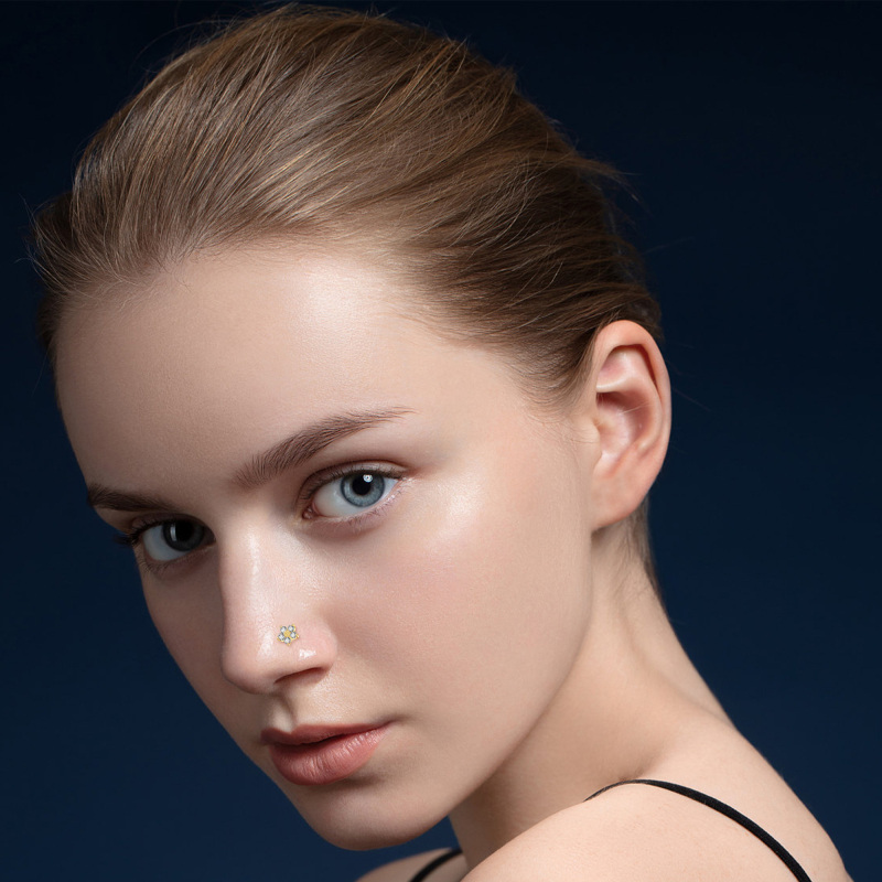 10K White Gold Cubic Zirconia Daisy Nose Ring-2