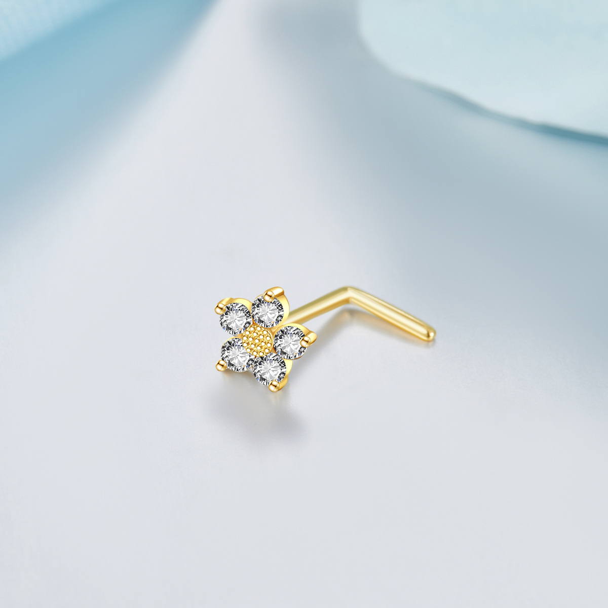 Anello al naso a forma di margherita con zirconi cubici in oro 14K-3