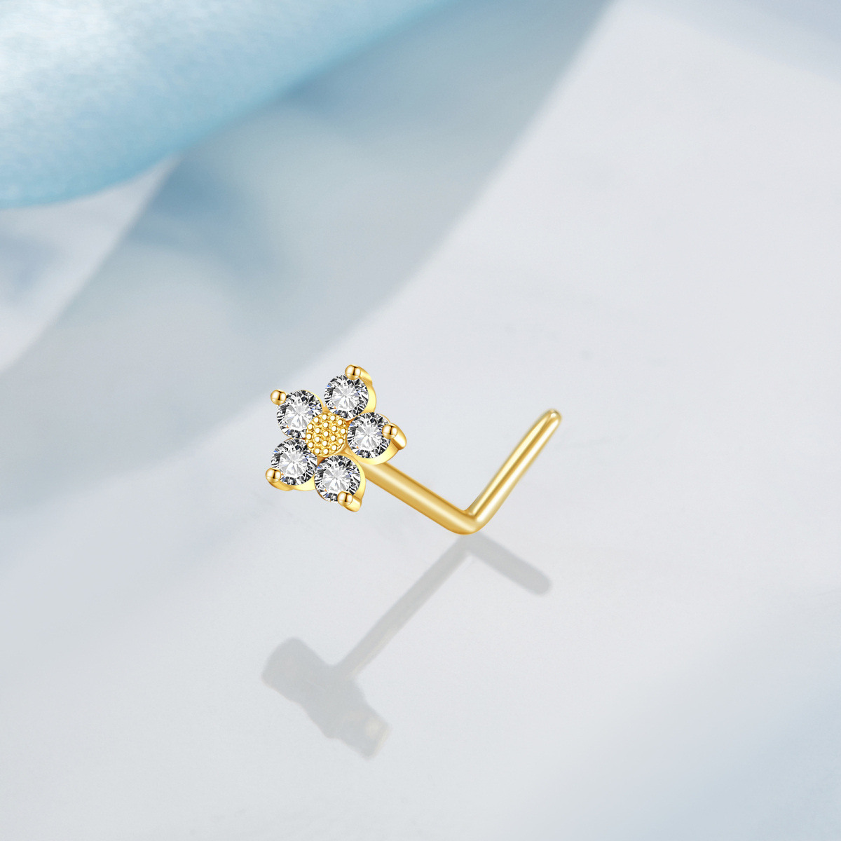 Nasenring aus 14 Karat Gold mit Zirkonia und Gänseblümchen-4