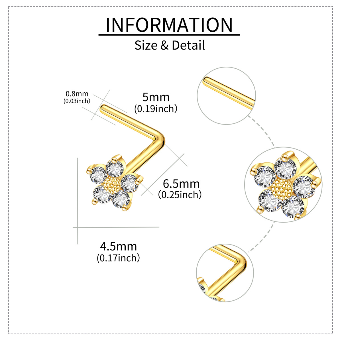 Nasenring aus 14 Karat Gold mit Zirkonia und Gänseblümchen-5