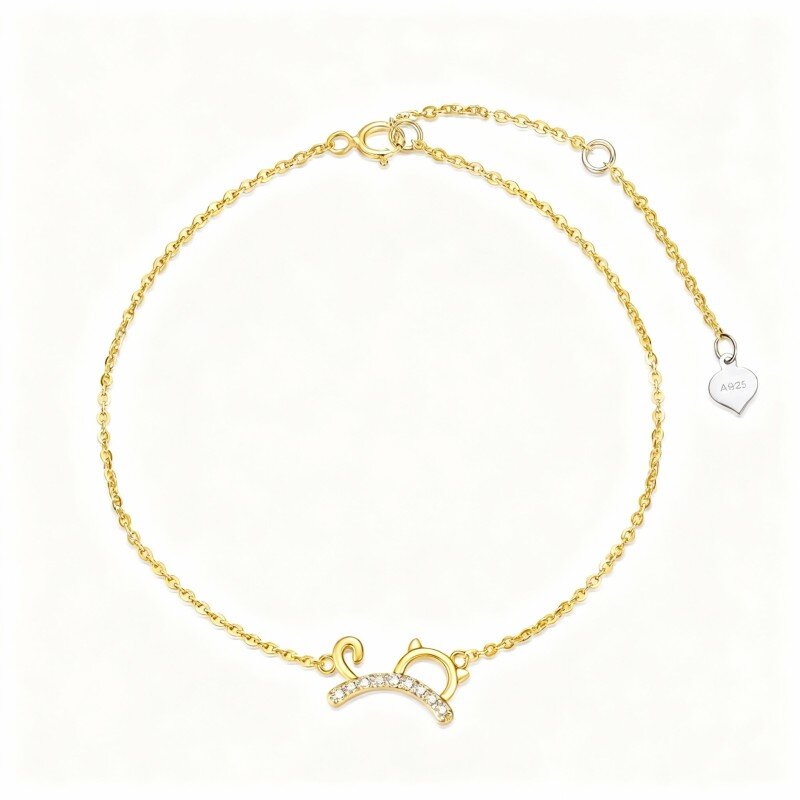 18K gouden armband met diamanten kat als bedel-1