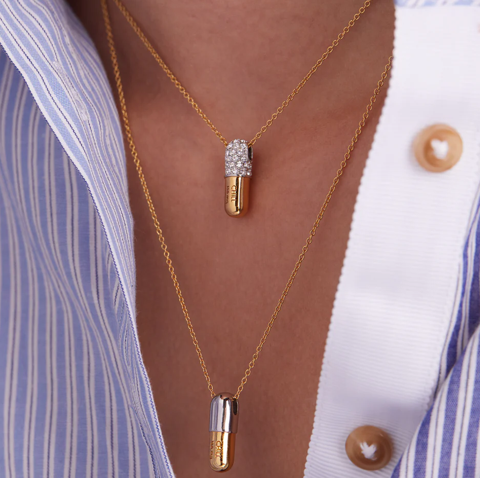 10K Gold Diamond Chill Pill Pavé Necklace-2