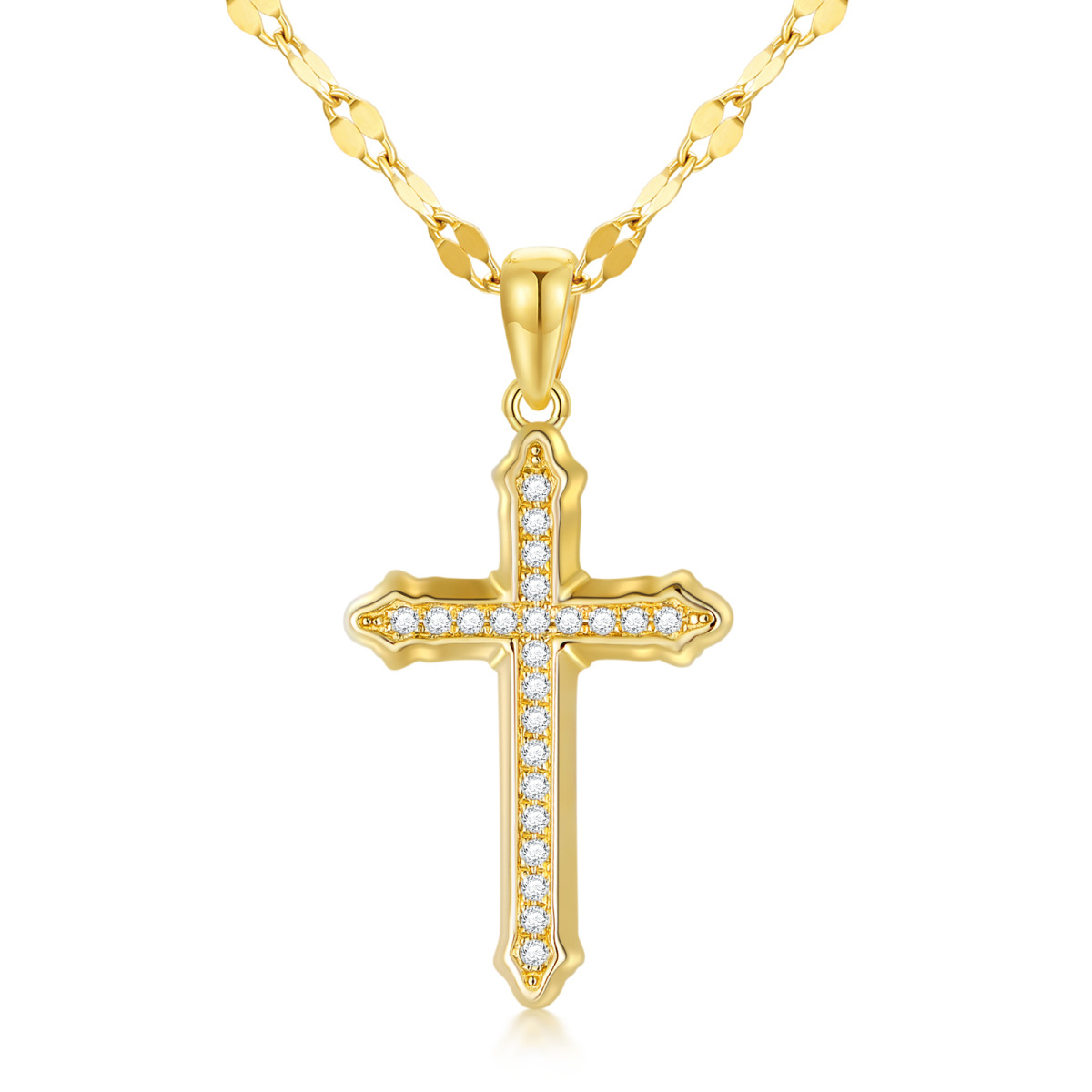 10K Gold Diamond Cross Pendant Necklace-1