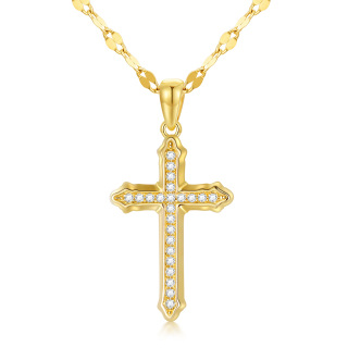 10K Gold Diamond Cross Pendant Necklace-14