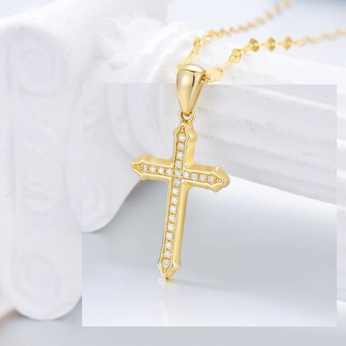 10K Gold Diamond Cross Pendant Necklace-4