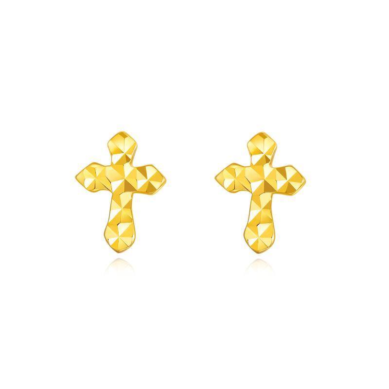 18K Yellow Gold Plated Cross Stud Earrings-1