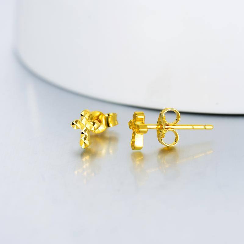 10K Yellow Gold Plated Cross Stud Earrings-3