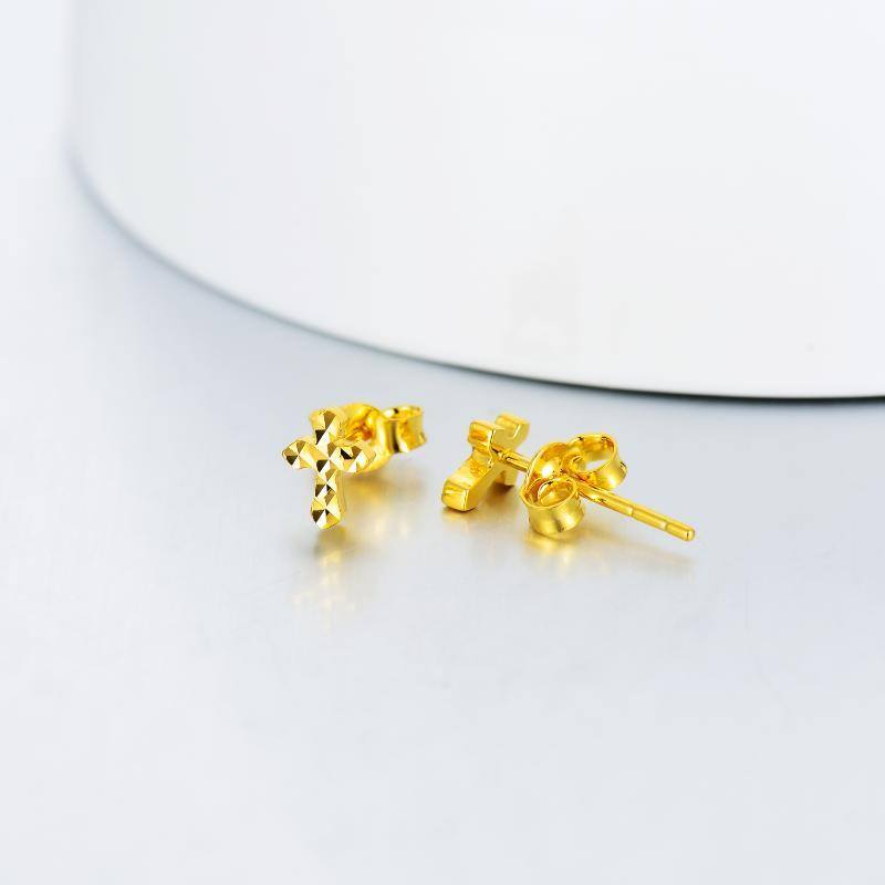 10K Yellow Gold Plated Cross Stud Earrings-4