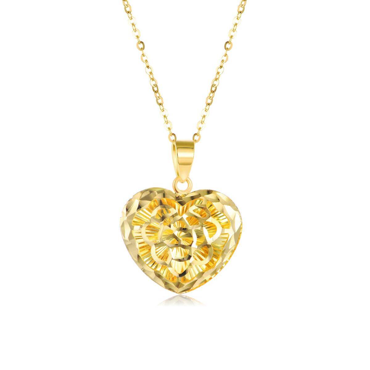 14K Gold Diamond Cut Heart Filigree Pendant Necklace-1