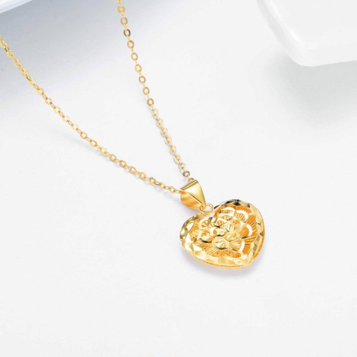 14K Gold Diamond Cut Heart Filigree Pendant Necklace-3