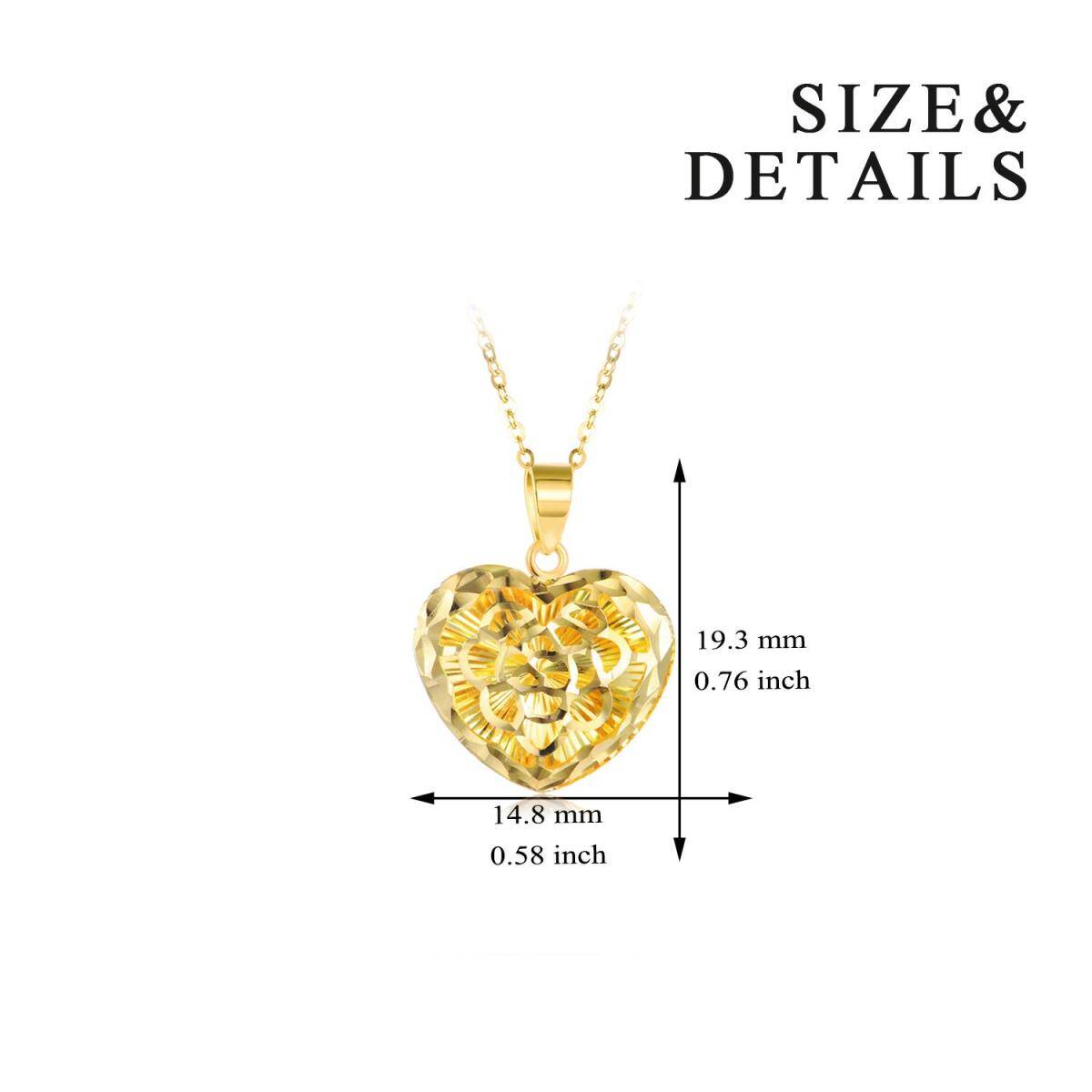 10K Gold Diamond Cut Heart Filigree Pendant Necklace-6