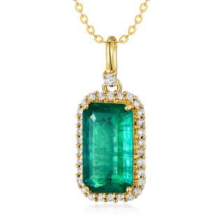 10K Gold Diamond & Emerald Square Pendant Necklace-41