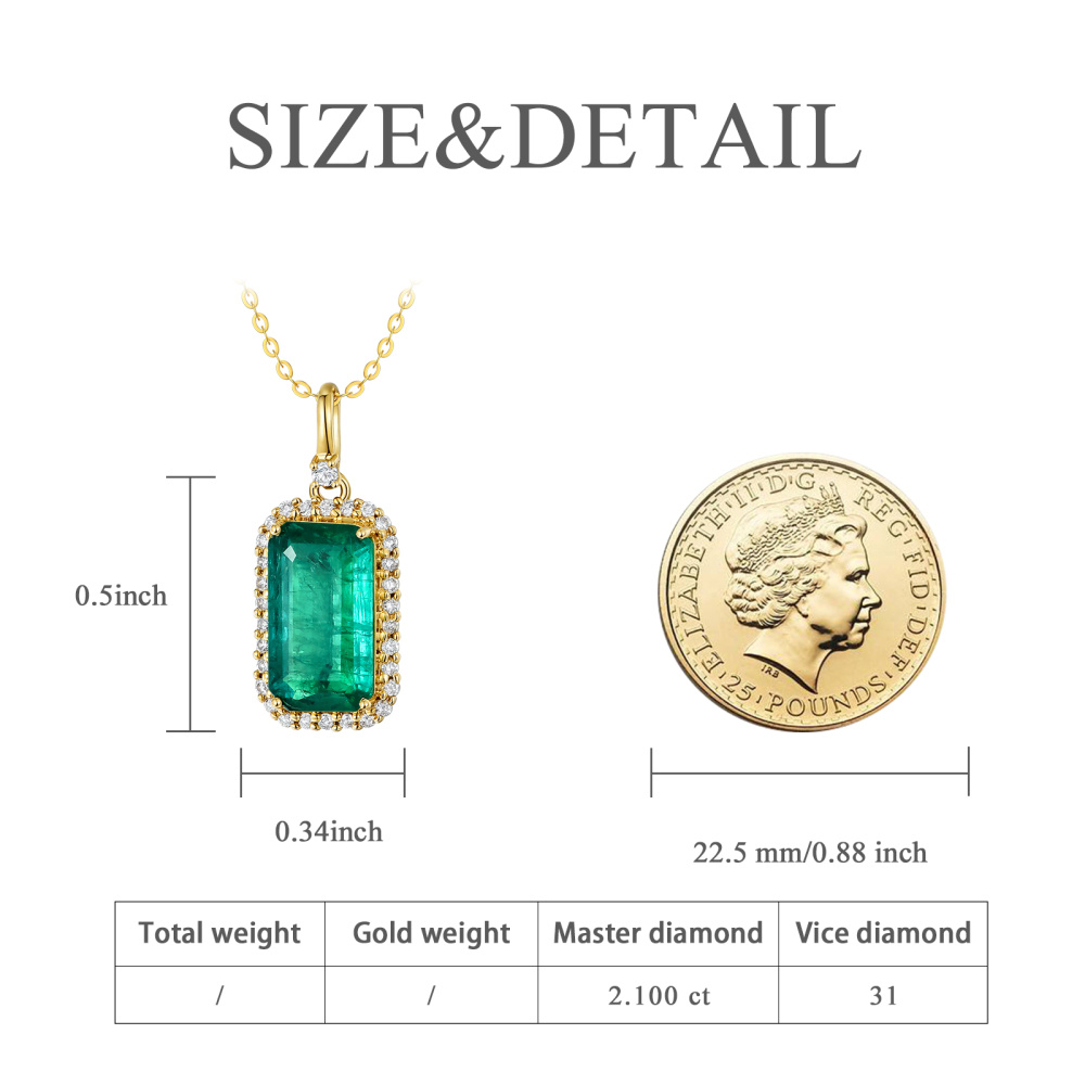 Colar com pendente quadrado de esmeralda e diamante em ouro 10K-6