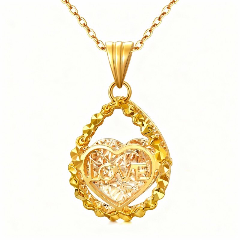 10K Gold Diamond Heart Pendant Necklace-1