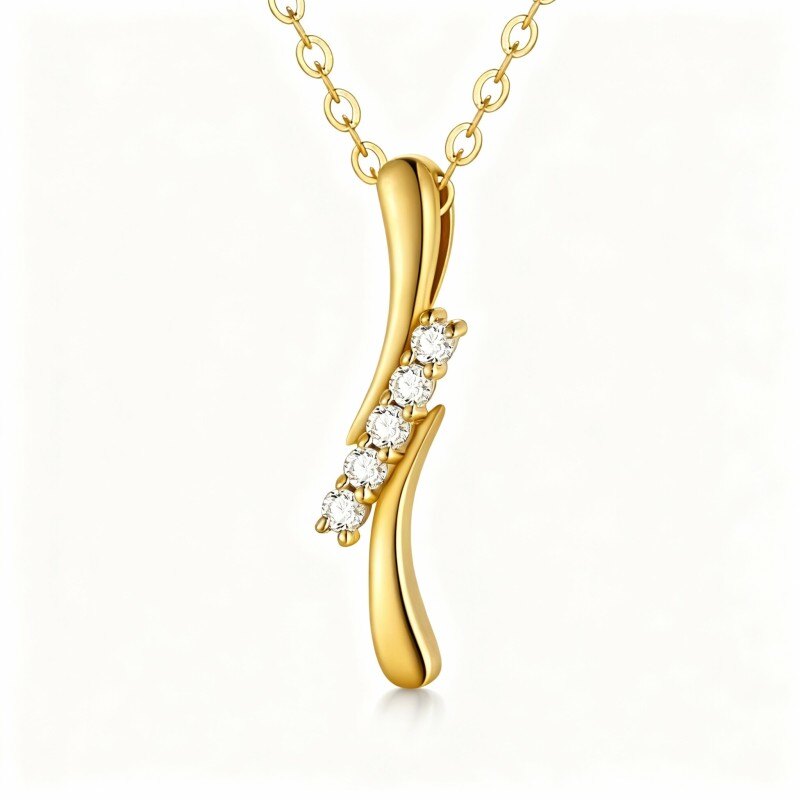 18K Gold Diamond Lightning Pendant Necklace-1