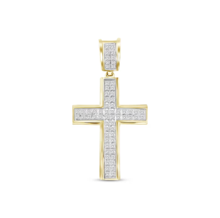 Sterling Silver with Yellow Gold Plated Cubic Zirconia Pavé Cross Pendant Charms-2