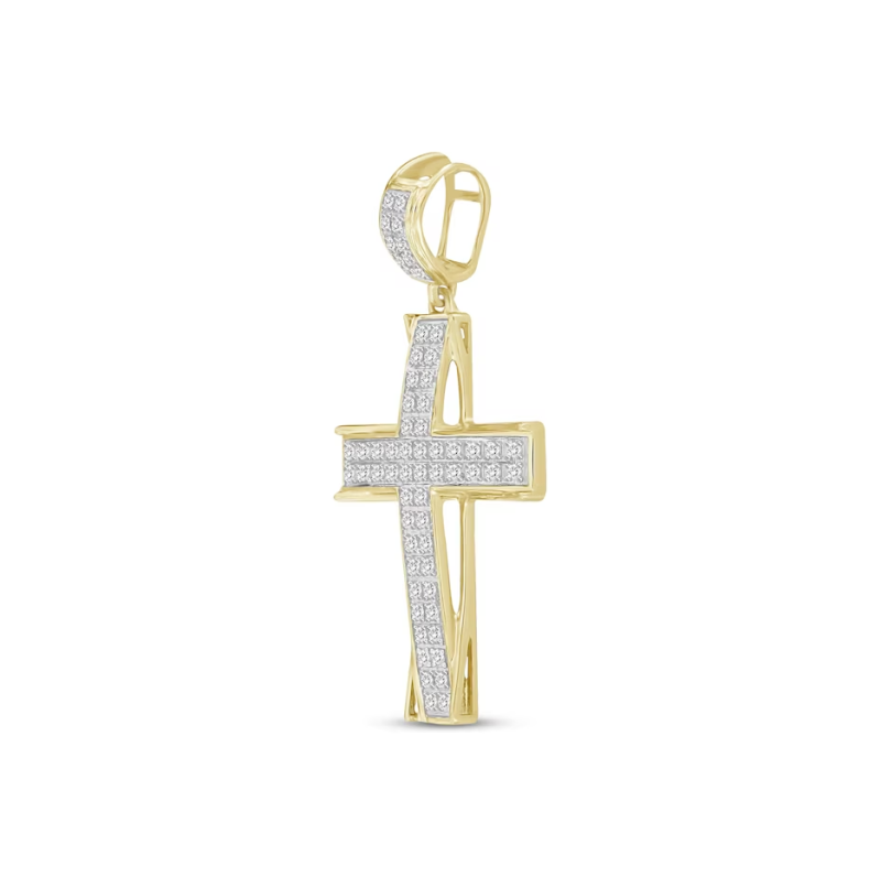 Sterling Silver with Yellow Gold Plated Cubic Zirconia Pavé Cross Pendant Charms-3