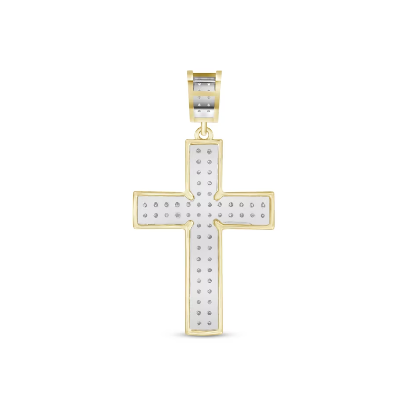 Sterling Silver with Yellow Gold Plated Cubic Zirconia Pavé Cross Pendant Charms-5