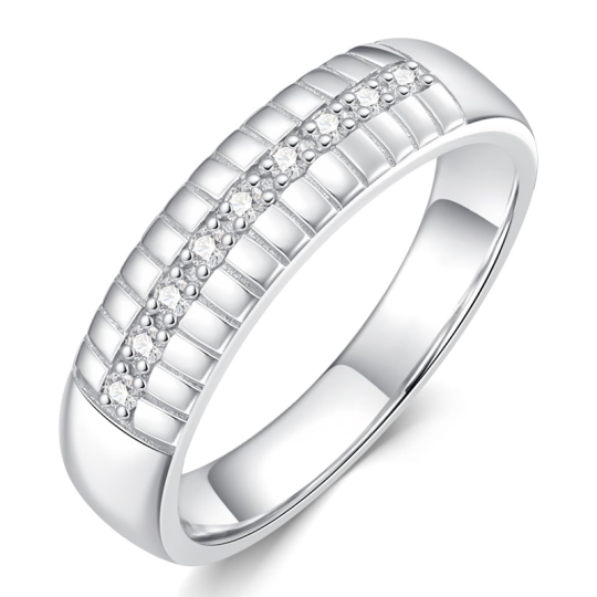 Sterling Silver Diamond Personalized Engraving Wedding Ring for Men