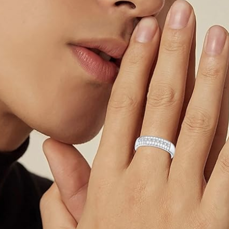 Anillo de bodas personalizado con grabado de diamantes en oro de 10 quilates para hombres-2