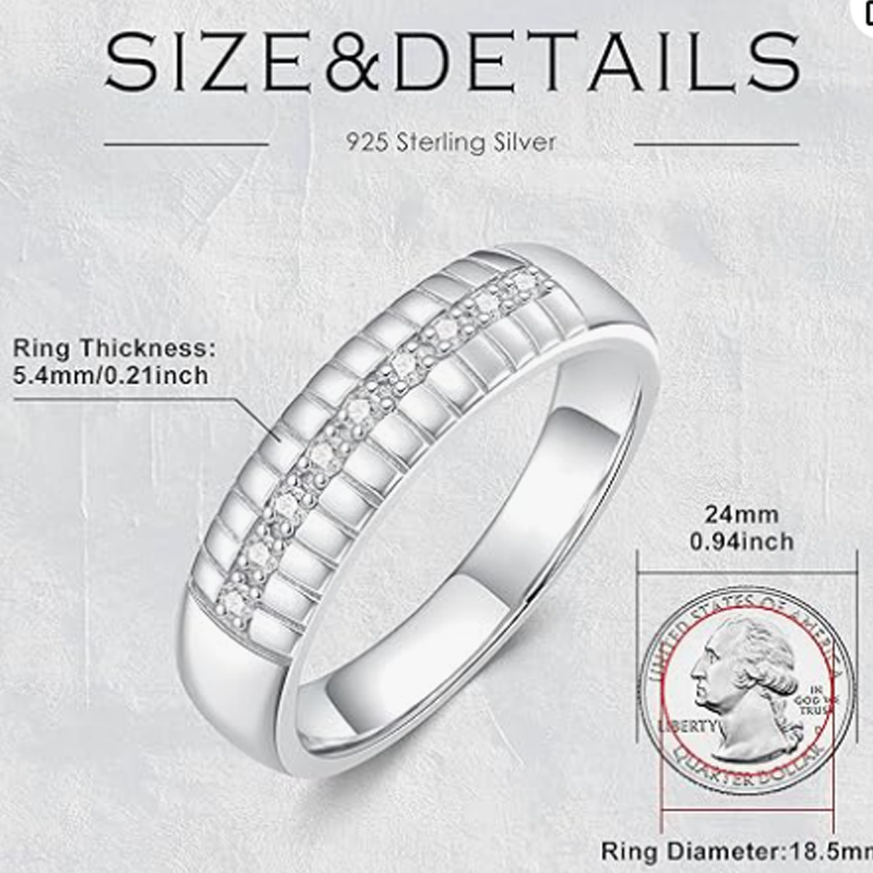 Sterling Silver Diamond Custom Personalized Engraving Wedding Ring for Men 3EX IGI Certified-5