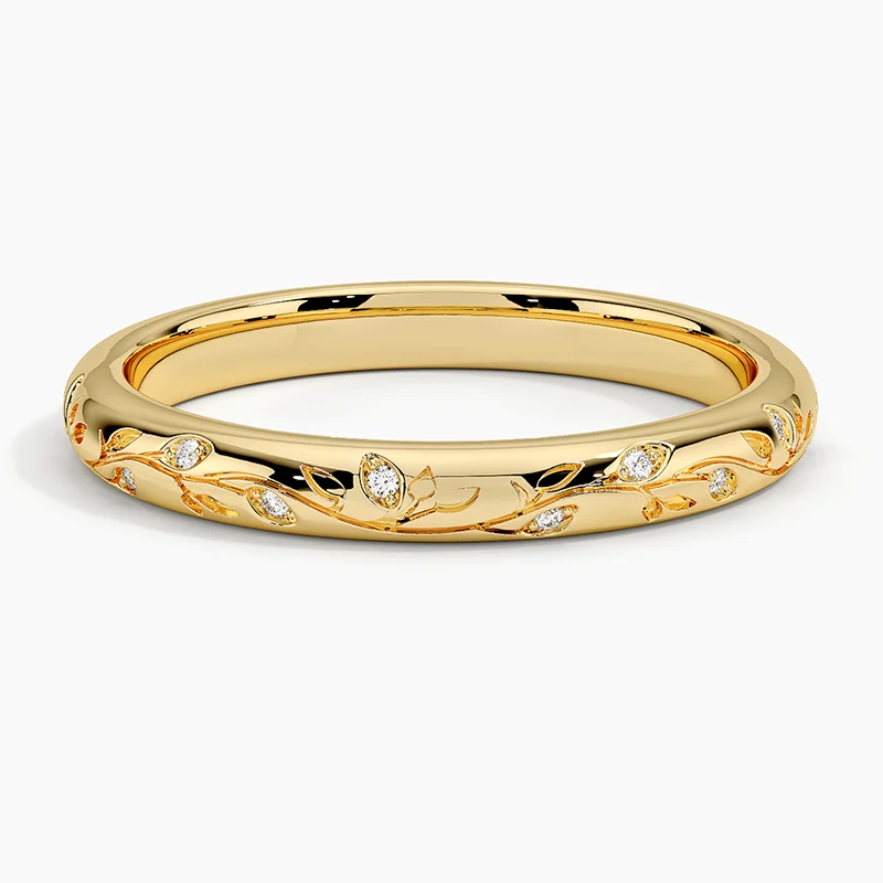 10K Gold Diamond Custom Engraving Wedding Ring for Women-1