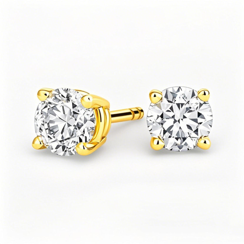 18K Gold Diamond 4-Prong Stud Earrings-1