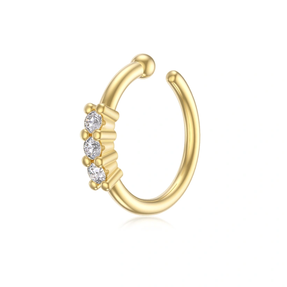 Anillo de nariz redondo con diamantes en oro de 14 quilates-1