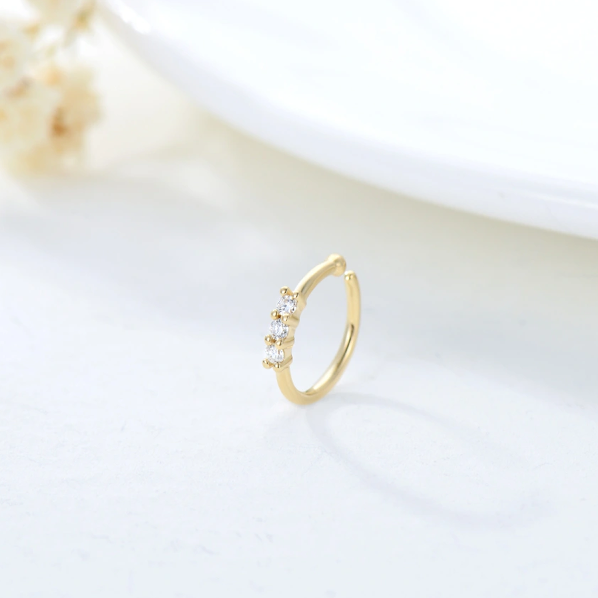 10K Gold Diamond Round Nose Ring-4