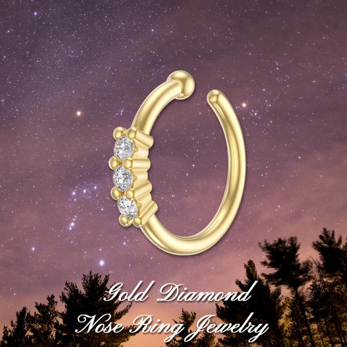 14K Gold Diamond Round Nose Ring-7