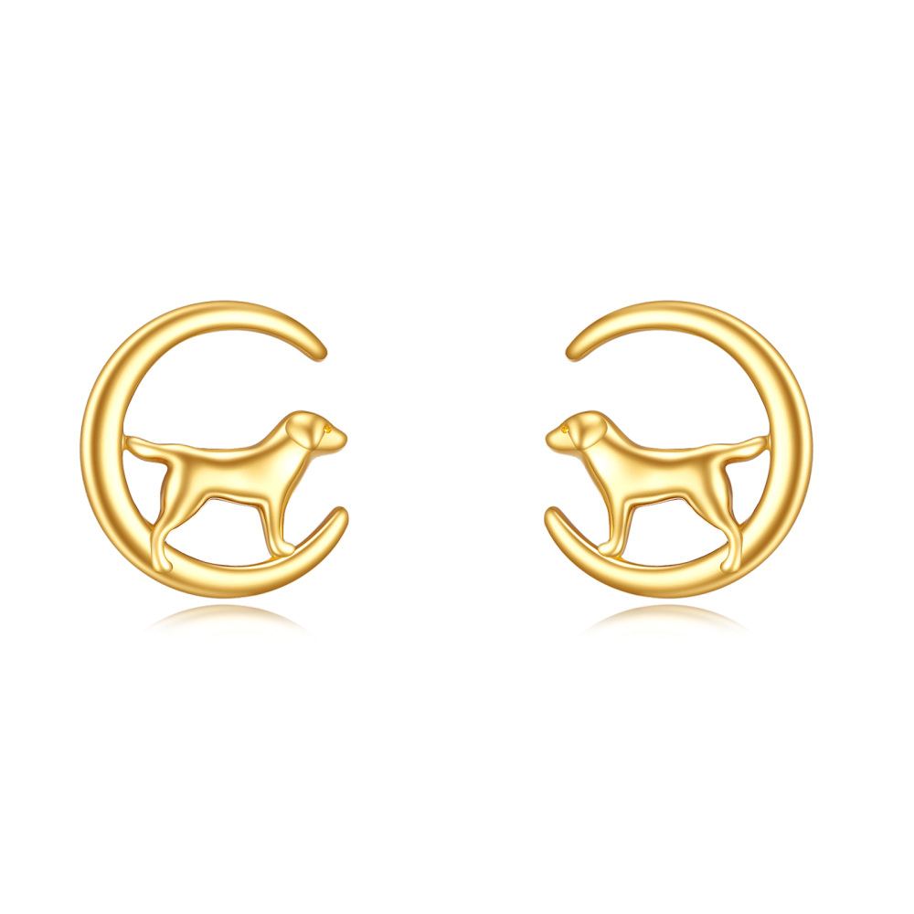 10K Gold Dog Stud Earrings-1