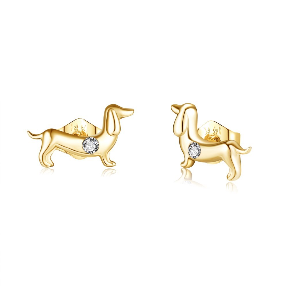 10K Gold Cubic Zirconia Dog Stud Earrings-1