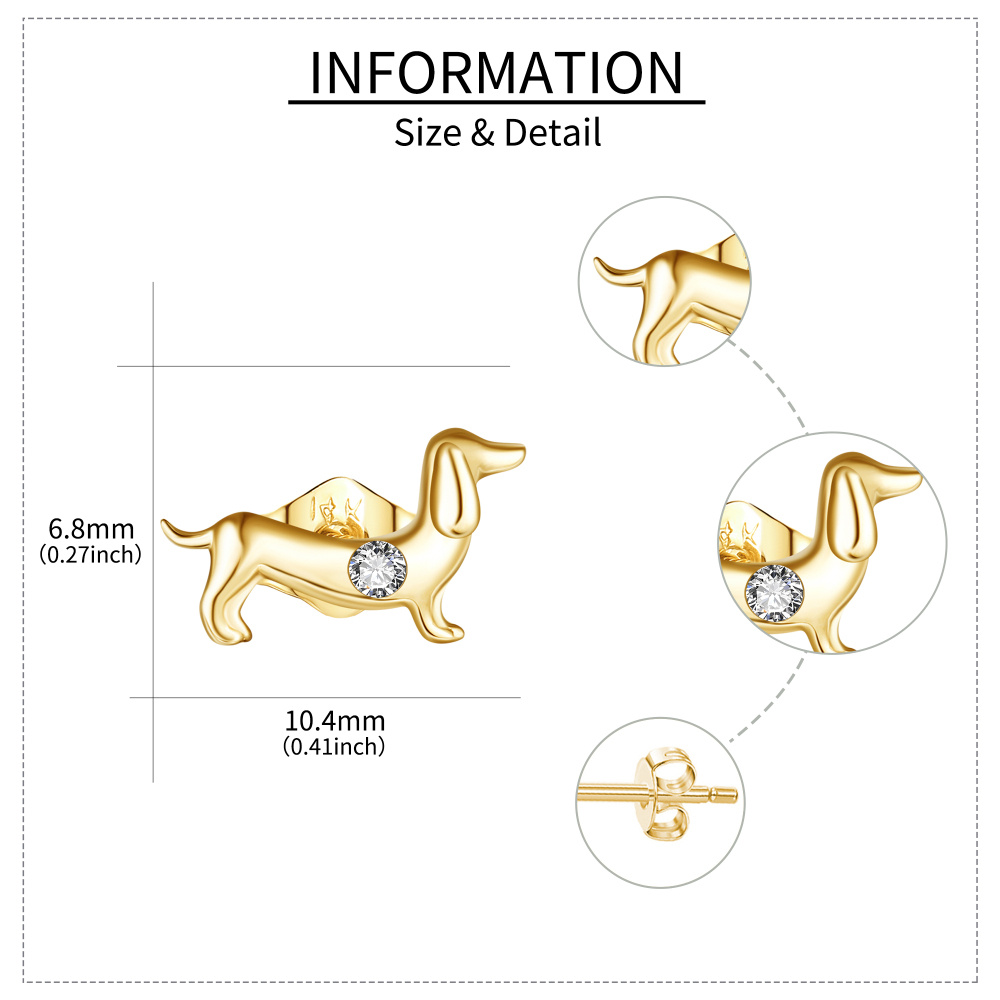 10K Gold Cubic Zirconia Dog Stud Earrings-5