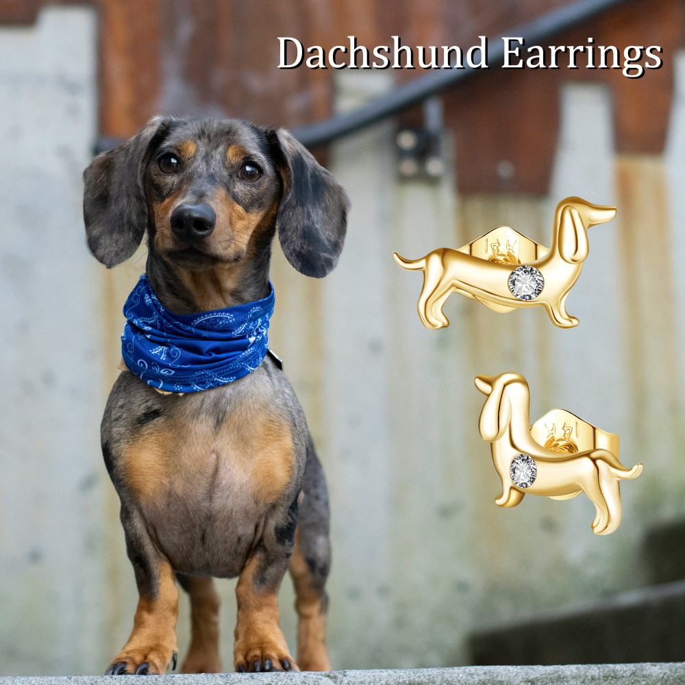 10K Gold Cubic Zirconia Dog Stud Earrings-6