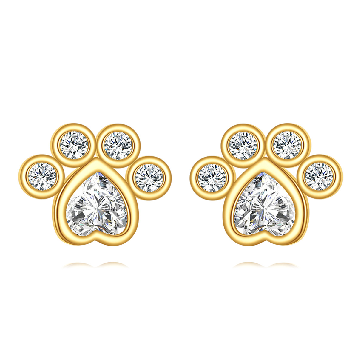 10K Gold Cubic Zirconia Dog Stud Earrings-1