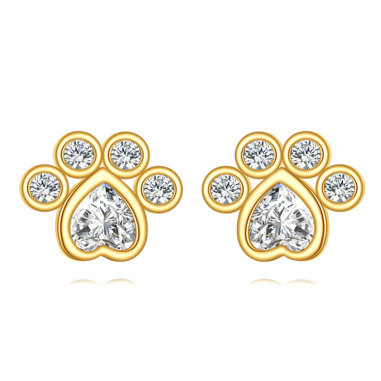 10K Gold Cubic Zirconia Dog Stud Earrings