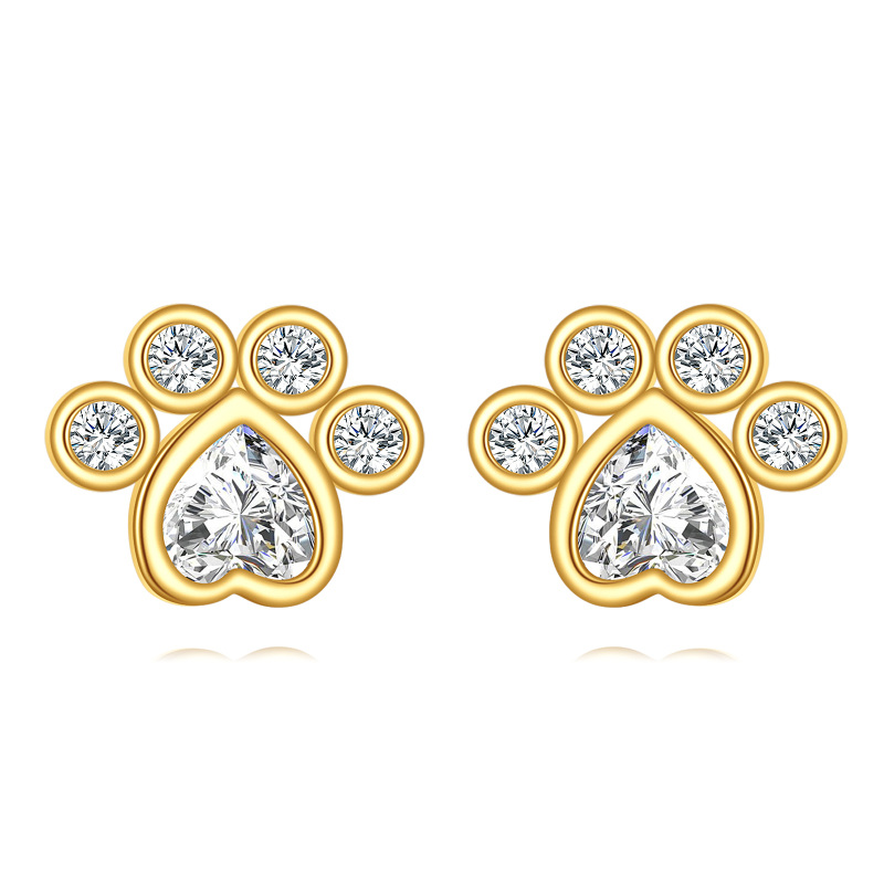 10K Gold Cubic Zirconia Dog Stud Earrings-13